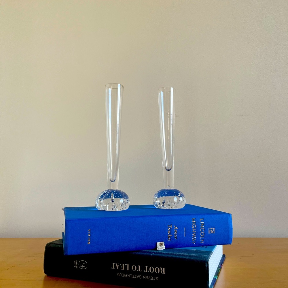Suspended air bubble paperweight bud vase/candlesticks